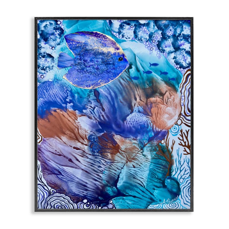 Stupell Underwater Fish Sea Life Framed Giclee Art Design By Amy Tieman - 16 x 20 - Black