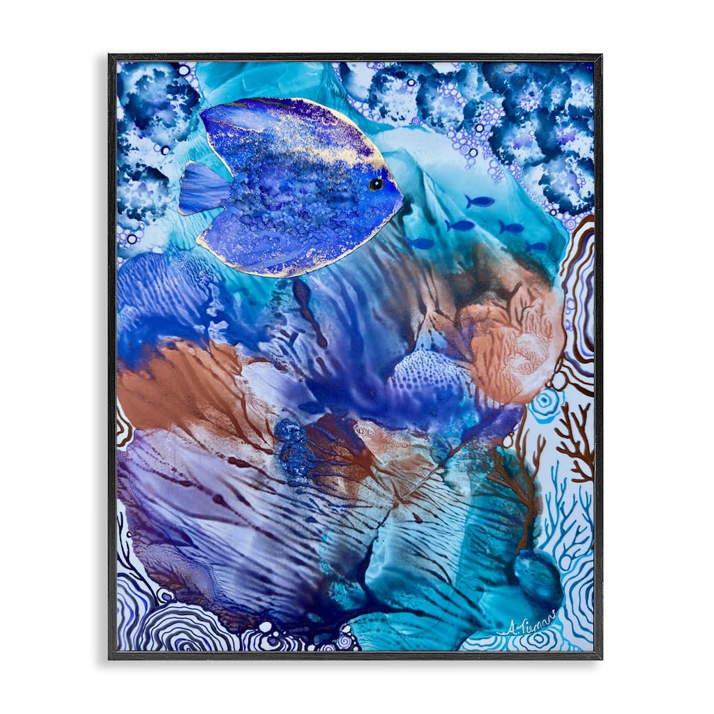Stupell Underwater Fish Sea Life Framed Giclee Art Design By Amy Tieman