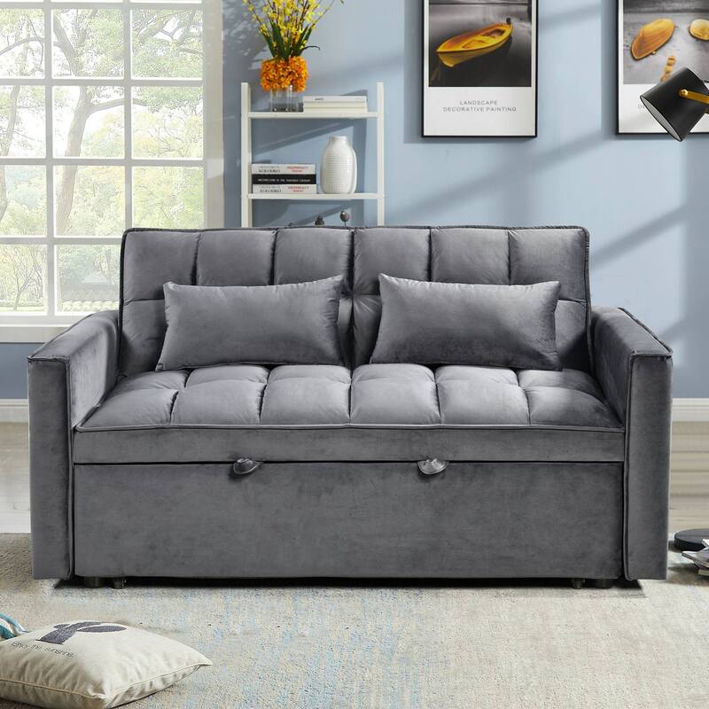 Pull-out Sofa Bed, 3-in-1 Convertible Futon Sofa Bed - Dark Gray