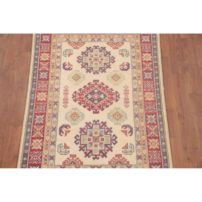 Geometric Kazak Foyer Rug Hand-Knotted Oriental Wool Carpet - 2'9" x 4'3"
