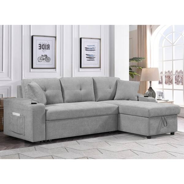 RightFacing Sectional Sofa Footrest Corner Sofa Armrest Storage Grey