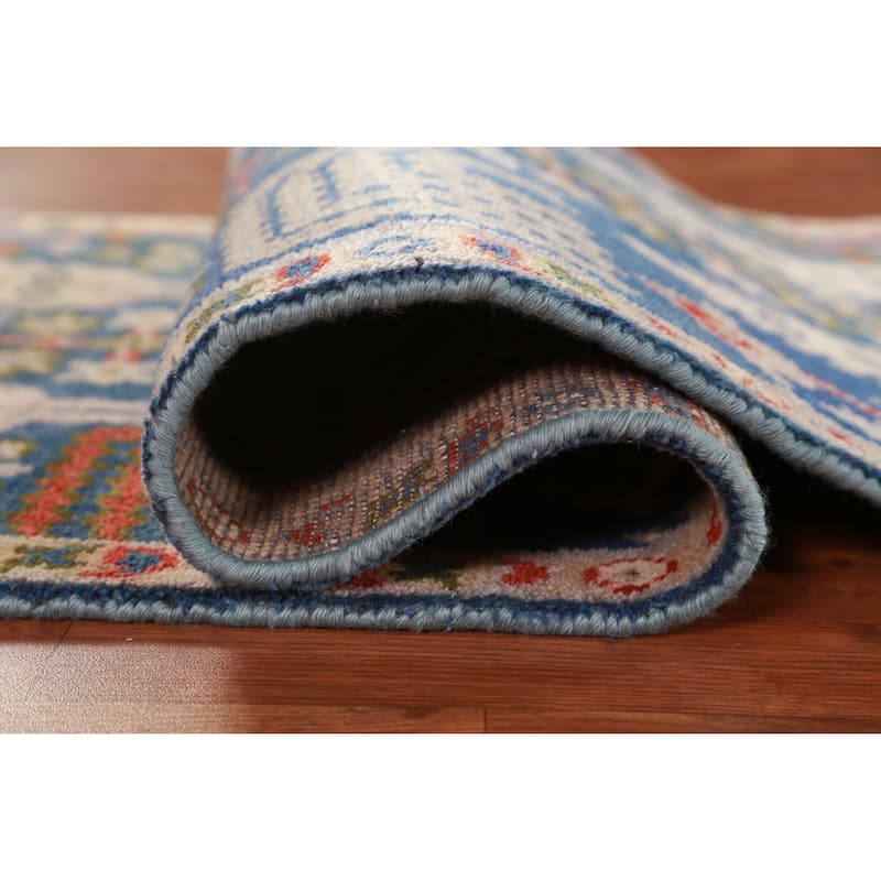 Hand Knotted Oriental 100% Wool Carpet Transitional Geometric Navy Blue & Blues Oushak Area Rug - 6' 0'' X 2' 7''