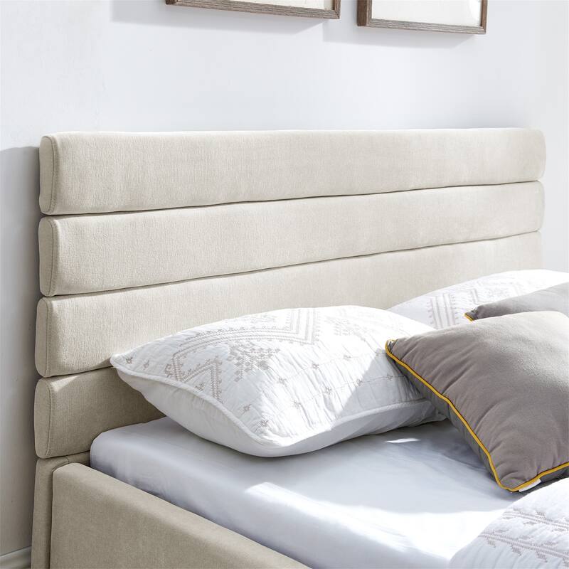 Queen Size Modern Upholstered Bed Frame with Headboard and Drawers