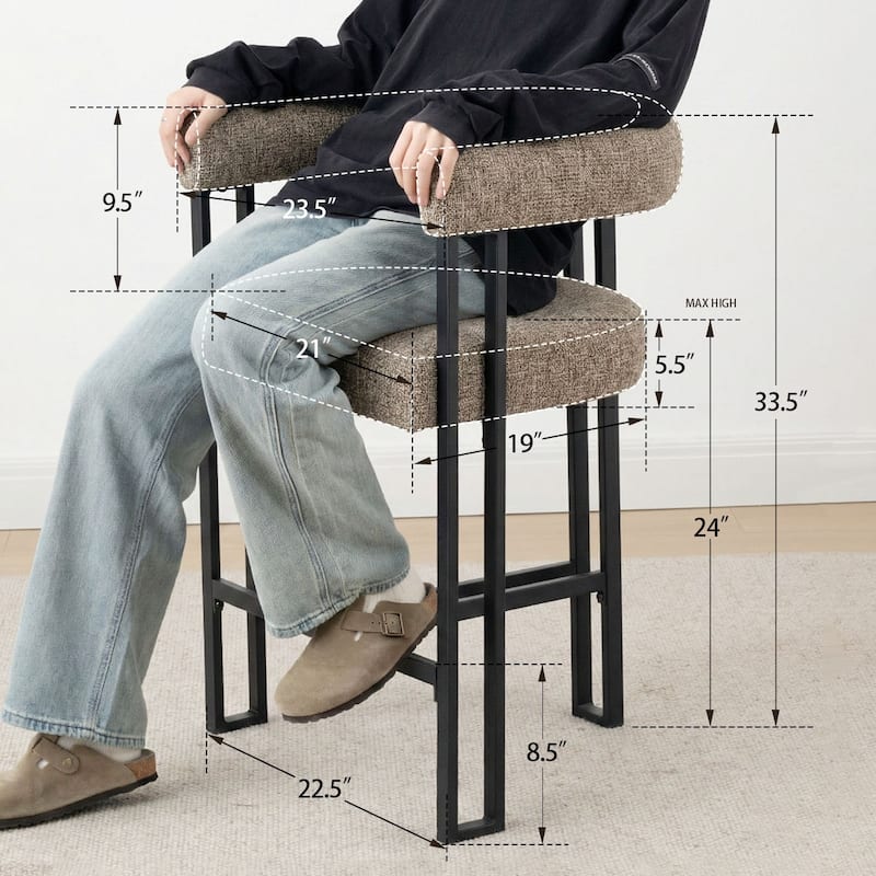 24" Seat Height Upholstered Tweed Solid Back Counter Stool(Set of 4) - Set of 4