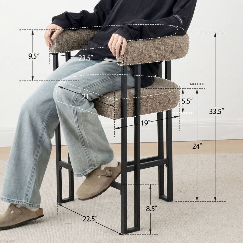 25" Seat Height Upholstered Tweed Black Matel Counter Stool