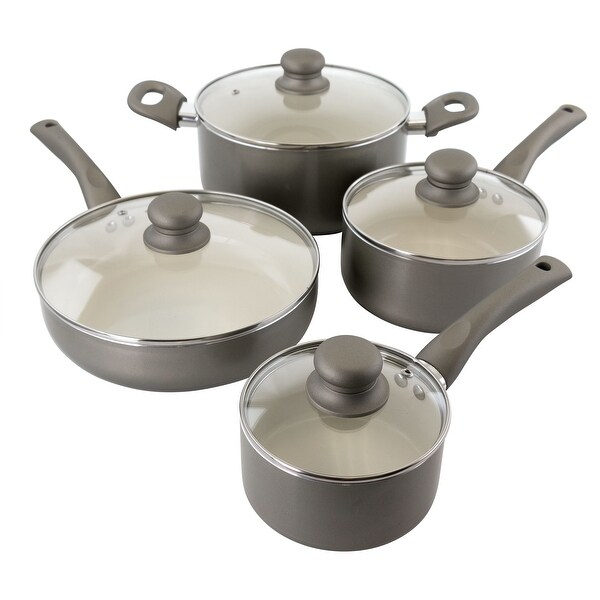 Oster Newcrest 8Pc Ceramic Nonstick Al Cookware Set with Soft Grip. Opens flyout.