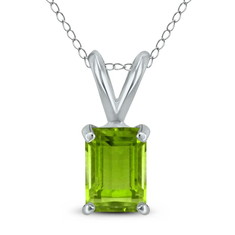 Marquee 14K White Gold 6x4MM Emerald Shaped Peridot Pendant
