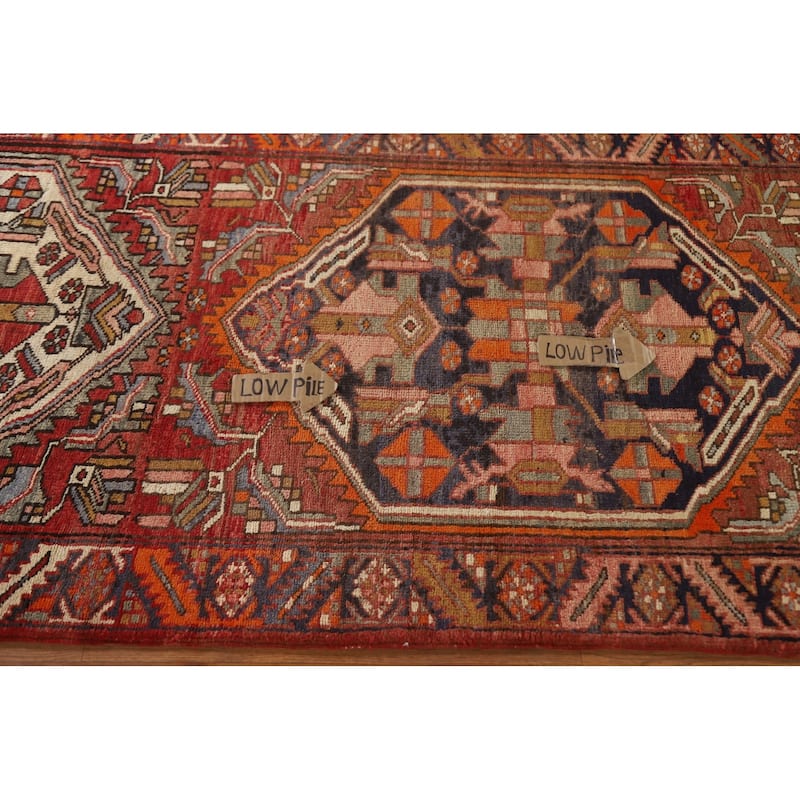 Geometric Hamedan Persian Vintage Runner Rug Hand-knotted Wool Carpet - 3'6"x 10'6"