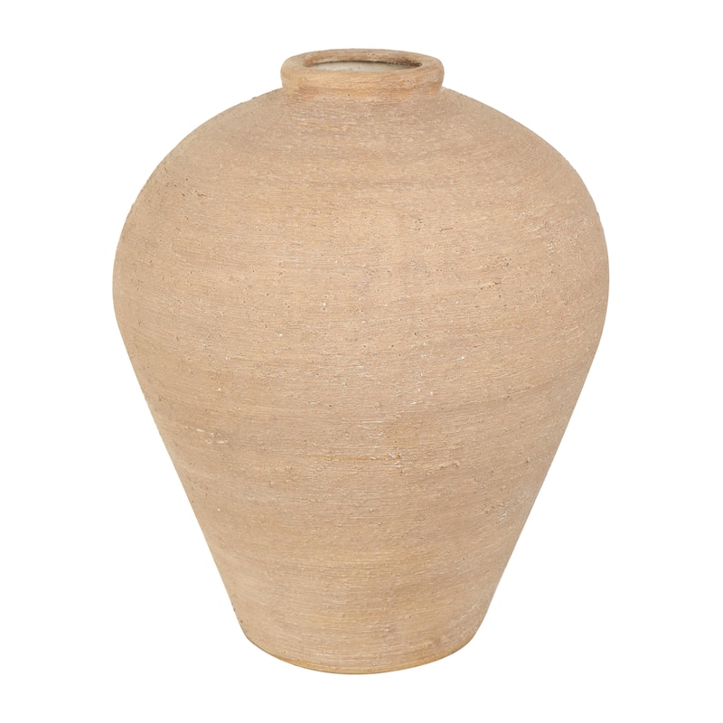 Porcelain Ceramic Wide Textured Decorative Vase - Beige - Roche River Decor