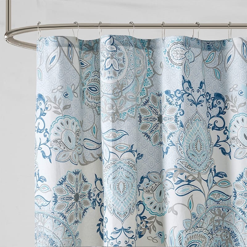 Shabby Chic Floral Printed Cotton Shower Curtain