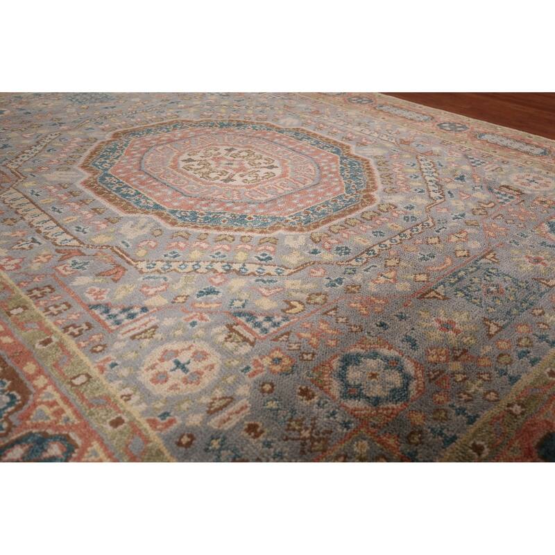 Gray Geometric Khotan Indian Area Rug Hand-Knotted Wool Carpet - 7'9"x 9'10"