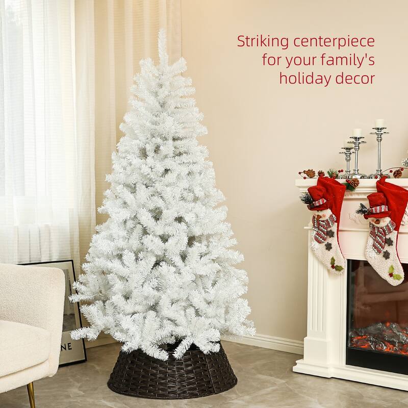 HOMCOM Unlit Artificial Christmas Tree - Auto Open, Steel Base, White, Home Office Decor - White