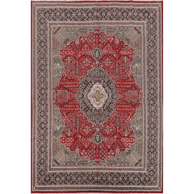 Red Medallion Tabriz Turkish Area Rug Machine-Made Carpet - 9'9" x 13'0"