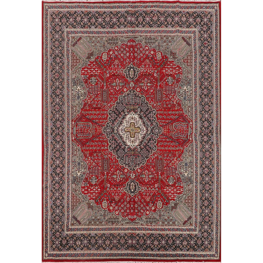Red Medallion Tabriz Turkish Area Rug Machine-Made Carpet - 9'9" x 13'0"