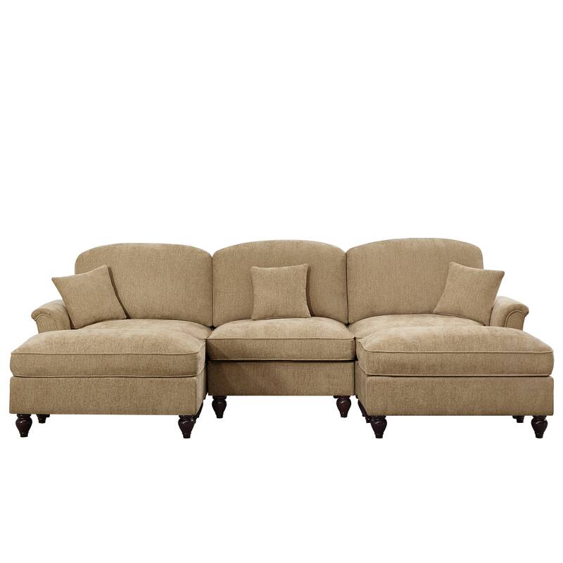 GDFStudio - Classic Modular U-Shaped Chenille 107" Sectional Sofa with Ottomans