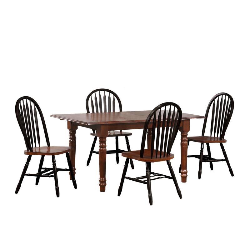 Extendable Dining Set - 60" Rectangular Wood Table & 4 Chairs - Retro Arrowback Design