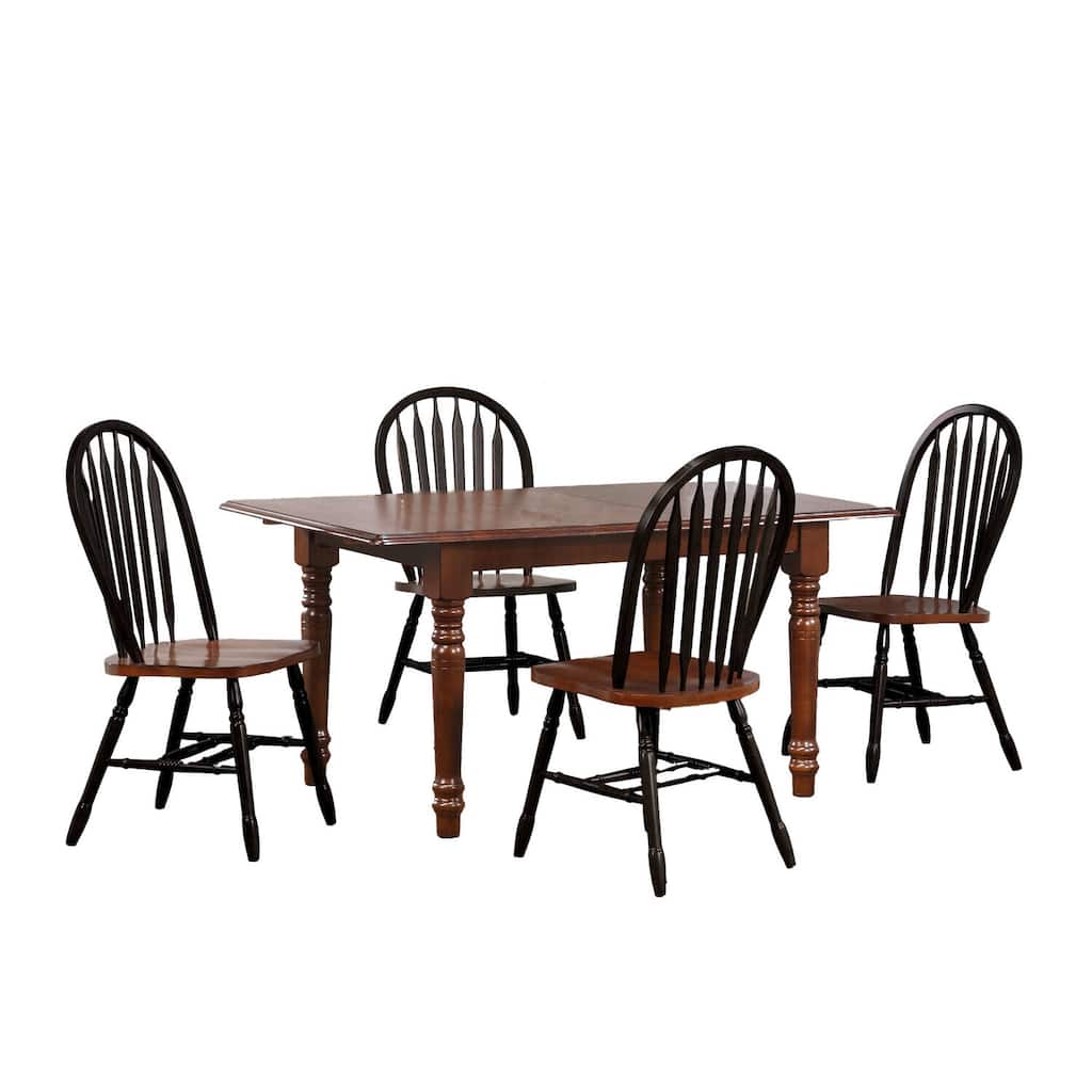 Extendable Dining Set - 60" Rectangular Wood Table & 4 Chairs - Retro Arrowback Design