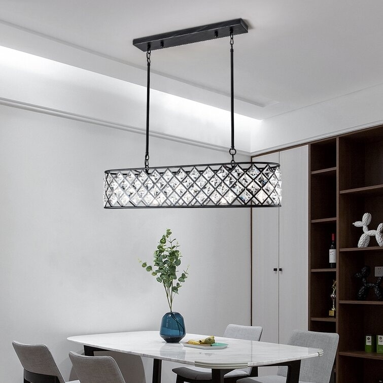 Maxax 5 - Light Crystal Shade Black Metal Charming Kitchen island Chandelier