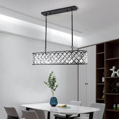 Maxax 5 - Light Crystal Shade Black Metal Charming Kitchen island Chandelier