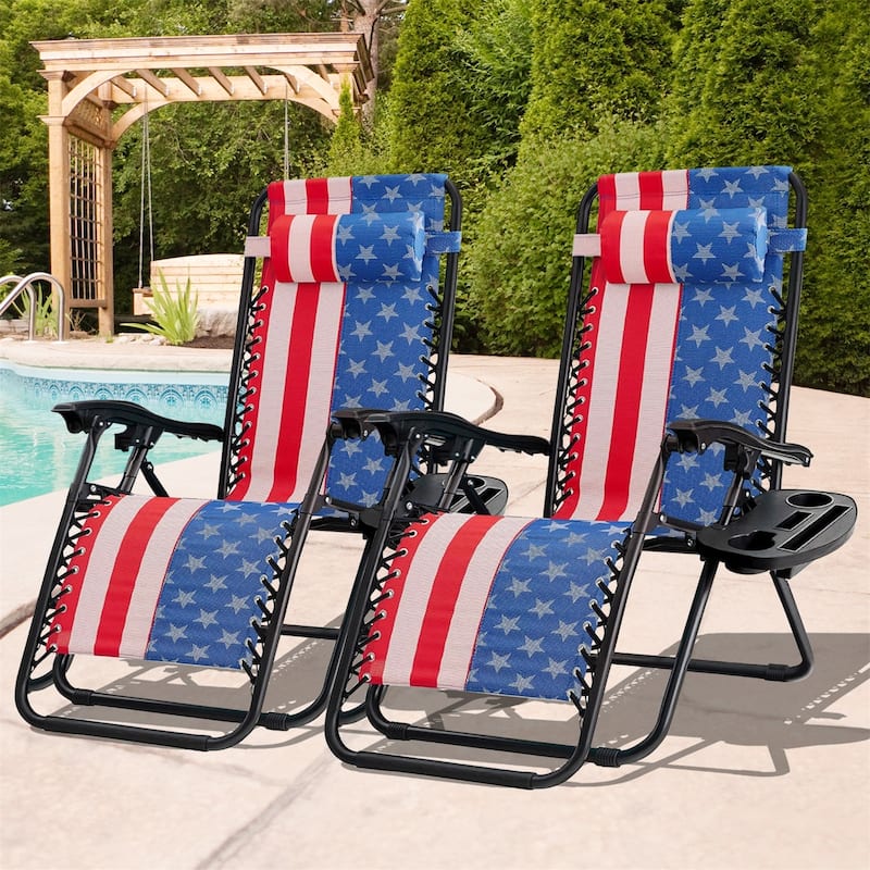 Set Of 2 Zero Gravity Chair, Patio Folding Lawn Outdoor Lounge Camp Reclining Lounge Chair for Poolside Backyard and Beach