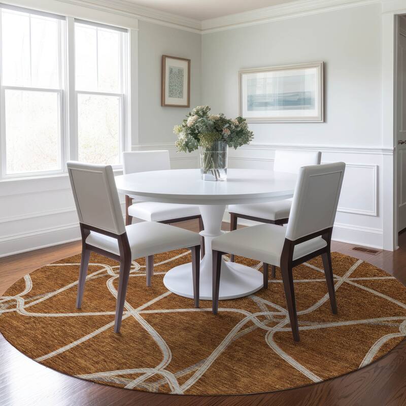 Machine Washable Indoor/ Outdoor Contemporary Links Chantille Rug