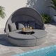 preview thumbnail 1 of 8, Gymax Patio Round Daybed w/Retractable Canopy Cushions & Throw Pillows Grey