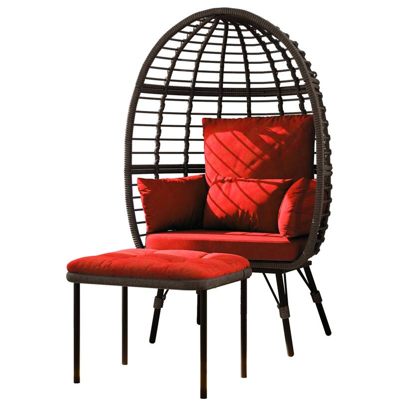 Cozywor Patio Indoor/Outdoor Egg Lounge Chair with Ottoman and Cushions