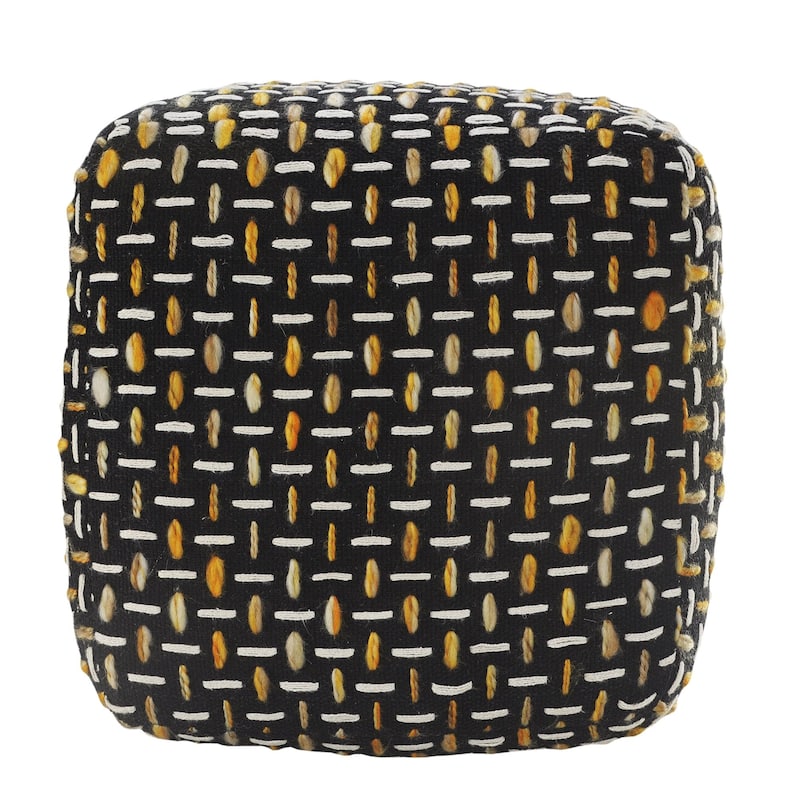 16" Gold and Black Geometric Interwoven Square Pouf Ottoman