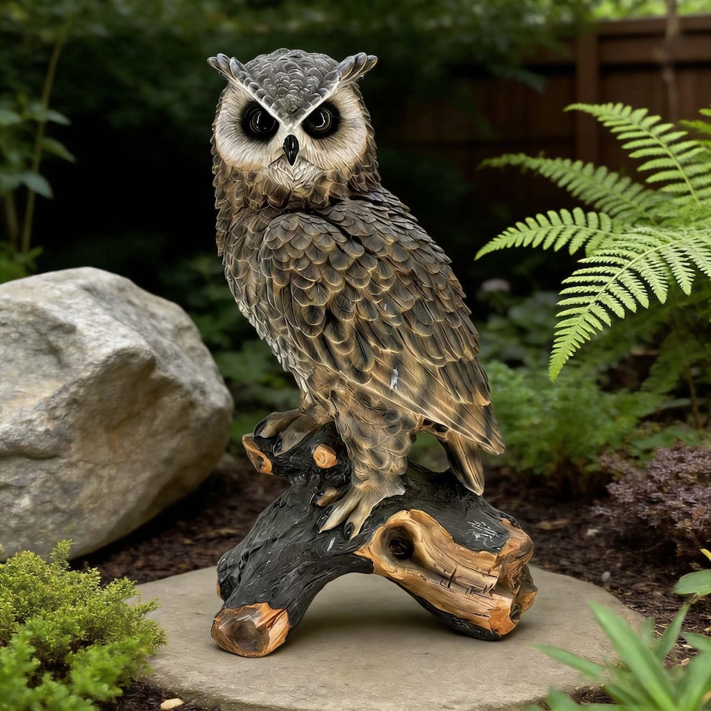18.98" H x 11.10" L Simulated Owl Resin Garden Statue, Indoor & Outdoor Decorative Ornament, Lawn Art Craft Decoration