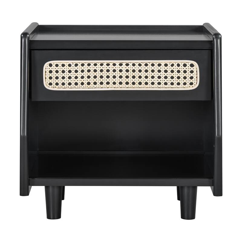 Christopher Knight Home - Zessia Retro 19" Wood Nightstand with Woven Drawer and Open Shelf