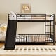 preview thumbnail 5 of 10, Twin over Twin Size Metal Bunk Bed with Slide and Guardrails, Black