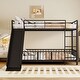 preview thumbnail 22 of 38, Twin over Twin Size Metal Bunk Bed with Slide and Guardrails for Kids, Boys and Girls, Bedroom