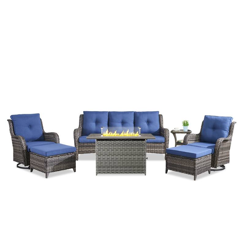 Fire Pit Table with Glider Chairs Sofa Chairs Table Grey-Blue - Grey