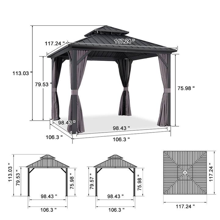 PURPLE LEAF Outdoor Galvanized Steel Hardtop Gazebo, Aluminum Frame Gazebo With Curtains