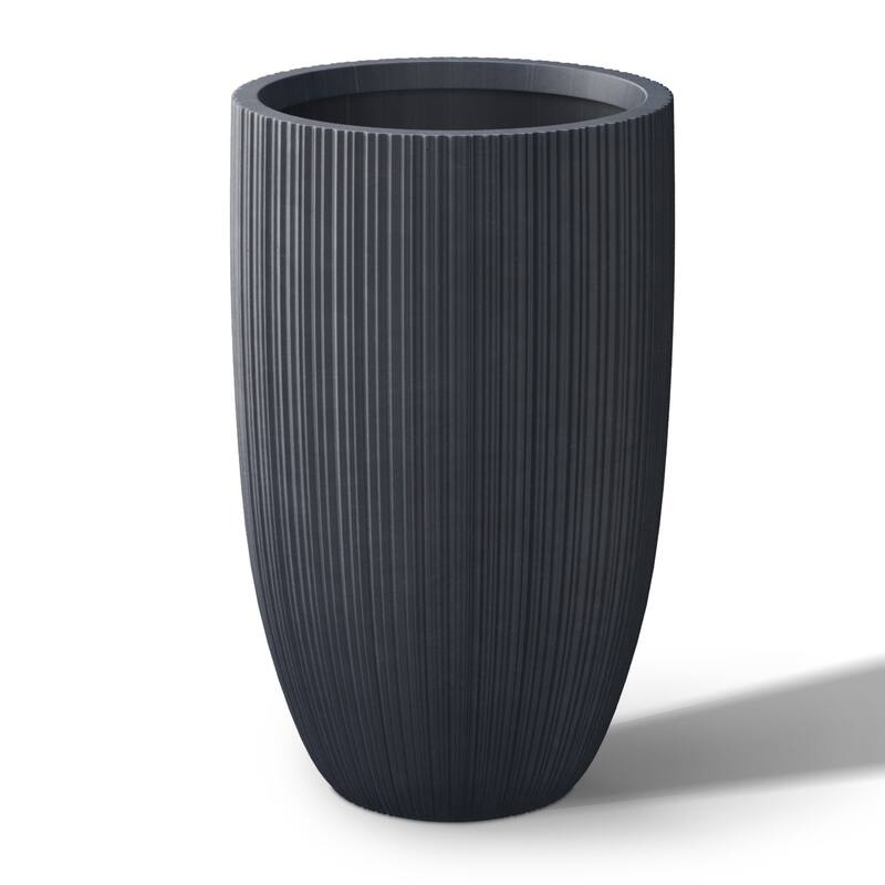 Textured Granite Gray Tall Concrete Round Plant Pots / Large Indoor and Outdoor flower Planters (13.5 Inch x 24.5 Inch)