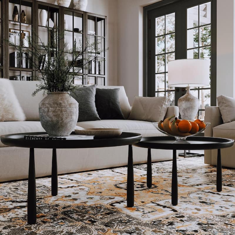 Maven Lane Sonia Rustic Wooden Nesting Coffee Tables in Matte Black