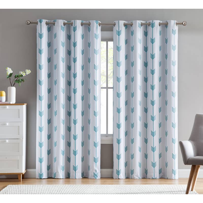 HLC.me Arrow Thermal Room Darkening Blackout Energy Efficient Window Curtain Grommet Panels - Set of 2