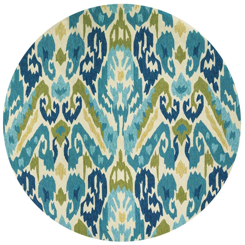 Dream Decor Rugs Miami London Blue Ivory Indoor Outdoor Area Rug - 7'10" Round