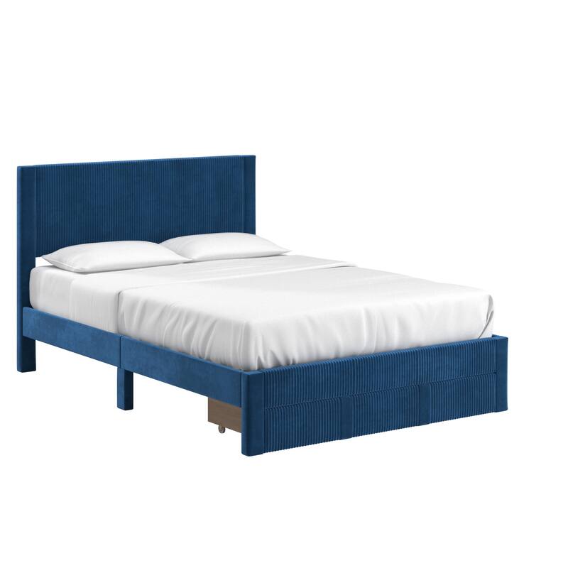 Parkfield Pleated Velvet Storage Queen Platform Bed with Drawer by iNSPIRE Q Modern - Blue
