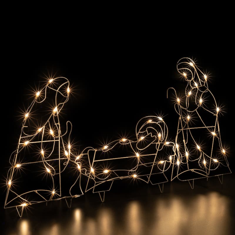 3-Piece Lighted Holy Family Nativity Scene Outdoor Christmas Decor Set - White