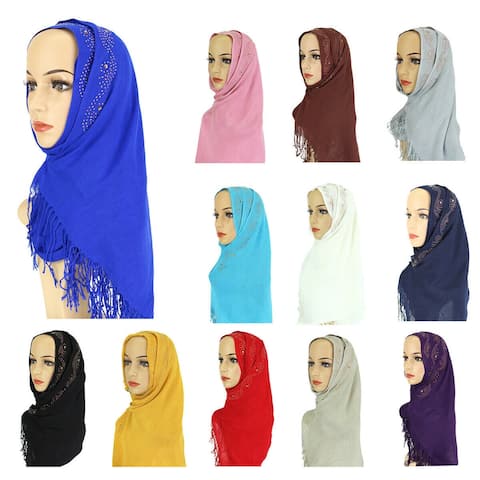 Rhinestone Hijab Shawls and Wraps for Women's Headscar Shiny Scarf