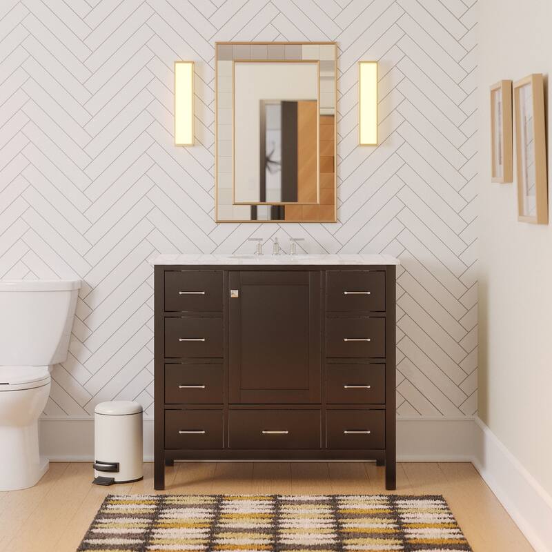 KitchenBathCollection Horizon 42" Bathroom Vanity with Engineered Carrara Top - Chocolate
