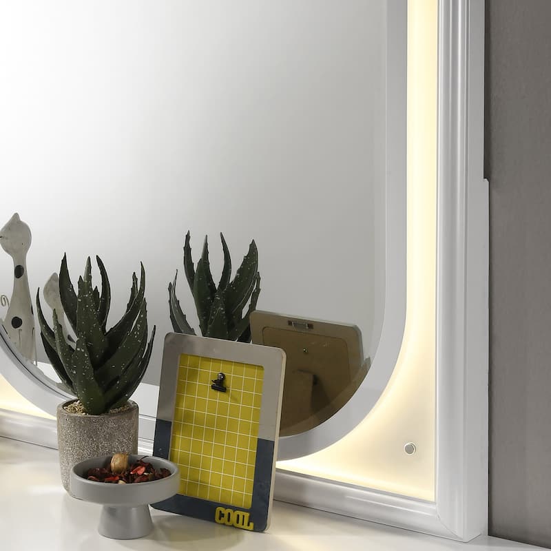 Furniture of America Drima Modern 4-Piece Pearl White Solid Wood Kids Platform Bedroom Set with LED