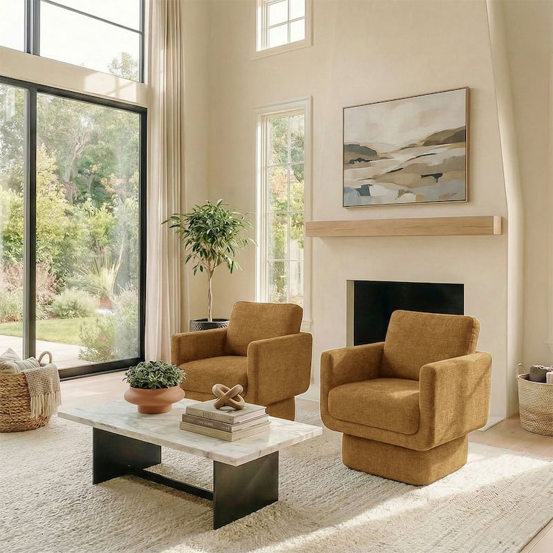 Upholstered Swivel Barrel Accent Chair(Set of 2)