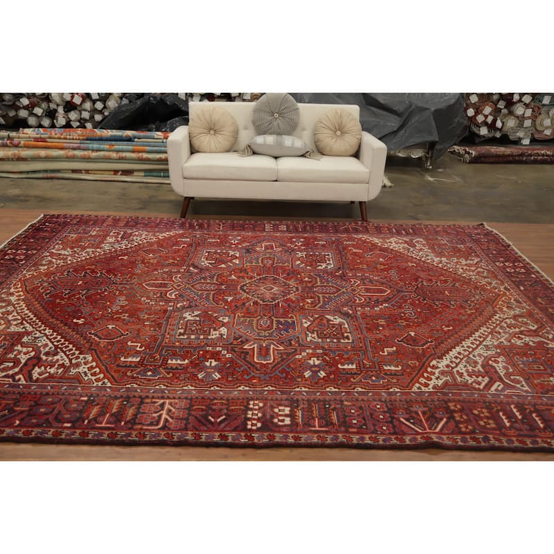 Hand Knotted Oriental 100% Wool Carpet Traditional Medallion Oranges & Rust Heriz Area Rug - 11' 3'' X 8' 8''