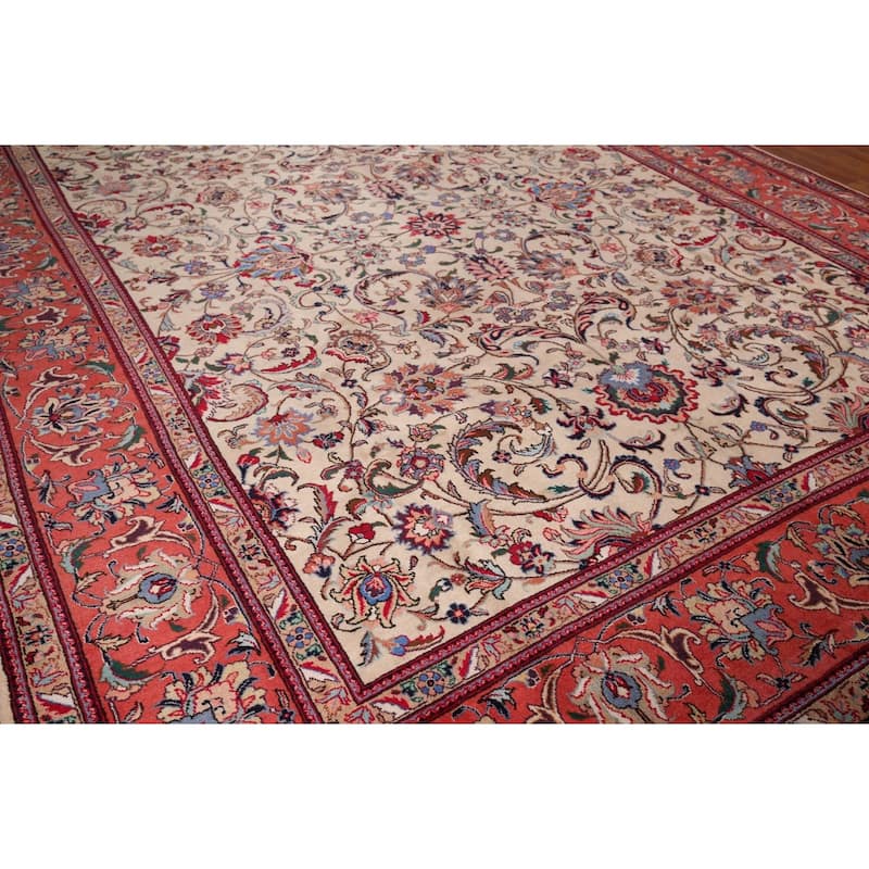 Signed Sarouk Vintage Persian Area Rug Handmade Wool Carpet - 9'10" x 12'6"