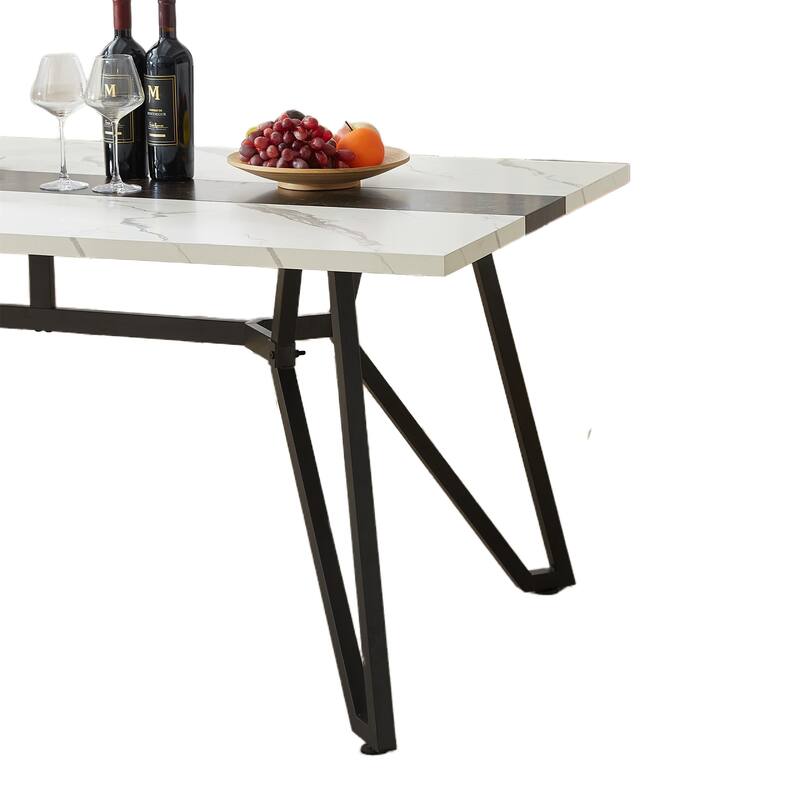 70.9" Rectangular Marble Dining Table with Adjustable Legs - Seats 8