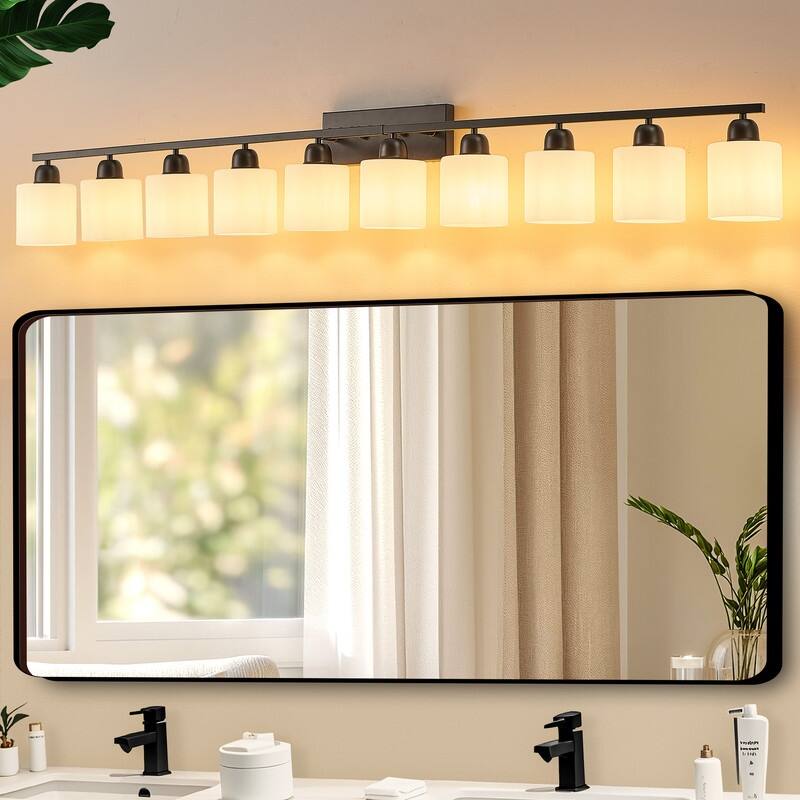 Modern Bathroom Vanity Light With Frosted Milk Glass Shades
