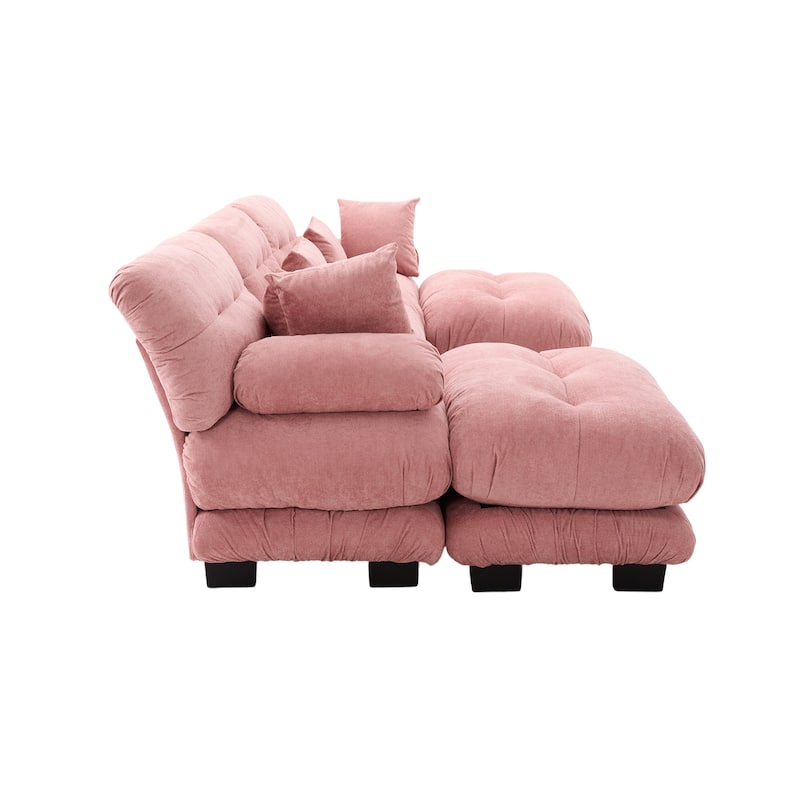 Pelletized Velvet U-shaped Sectional Sofa Modular Chaise Lounge Couch with 2 Ottomans, Deep Seat, Bolster Arms and Pillows