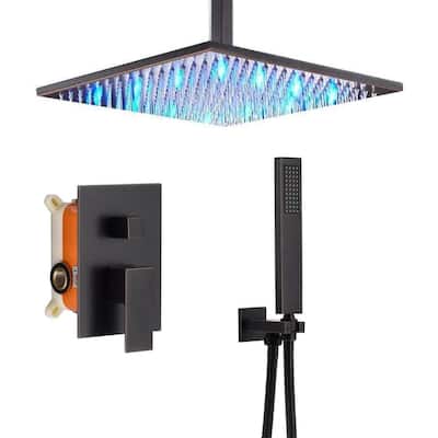 oil rubbered bronze ceiling mount 2 way 3 LED light rain shower faucet with handle sprayer - 7'6" x 10'9"
